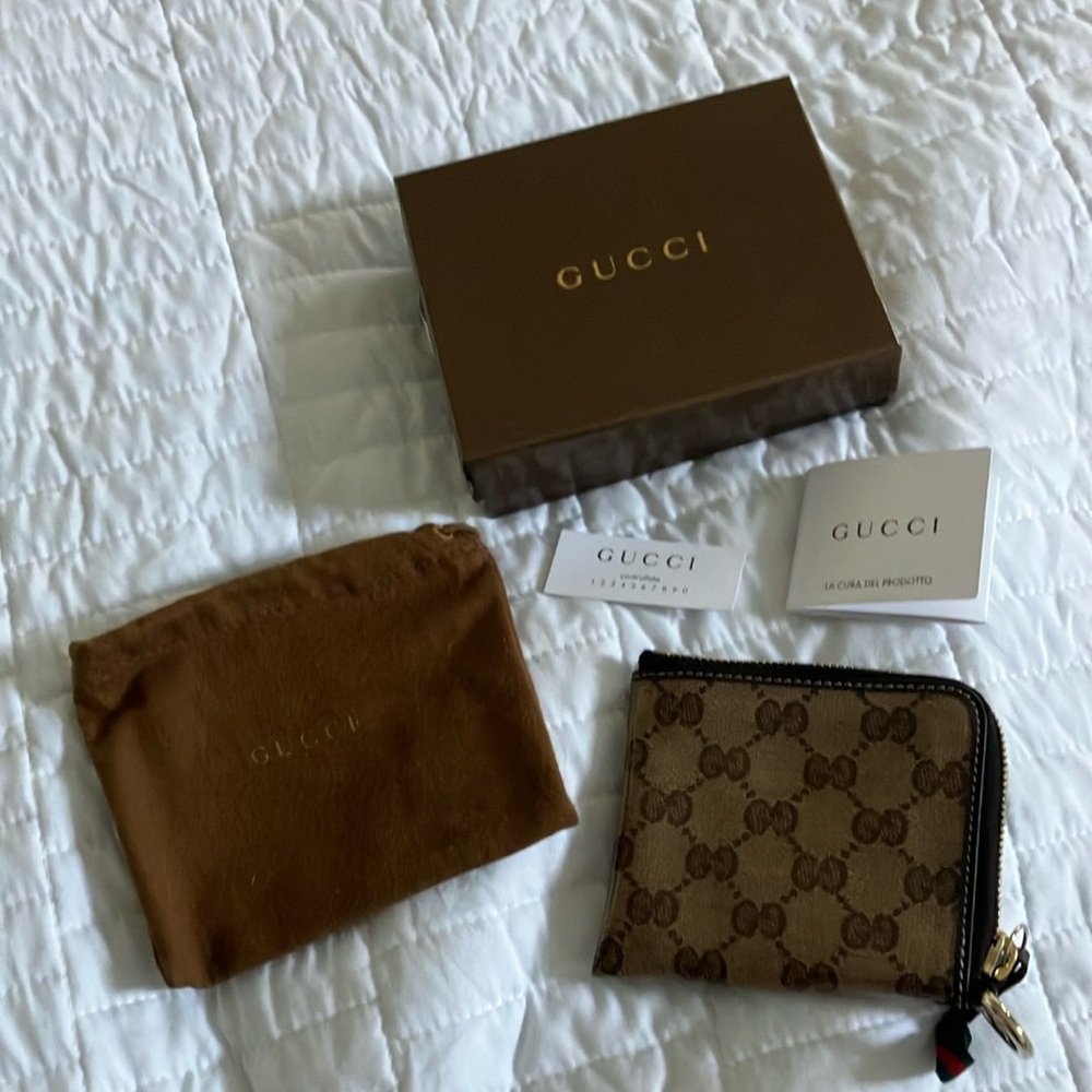 Authentic Gucci Crystal Monogram , Small Zip Wallet / change purse. New